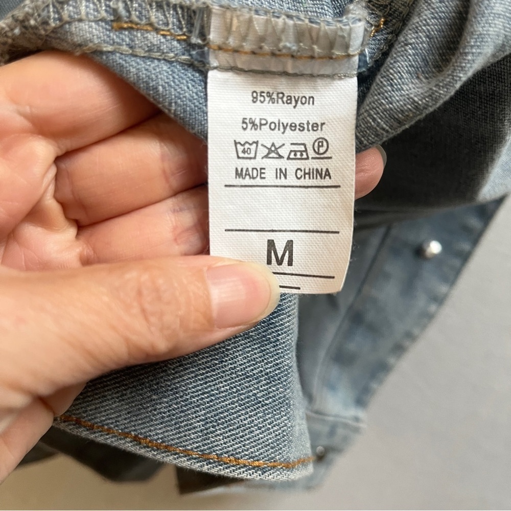 Oversized Light Wash Denim Vest Detachable Gray Hood M - Picture 3 of 8